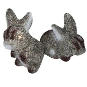 Vintage Flocked Bunny Rabbit Figurines